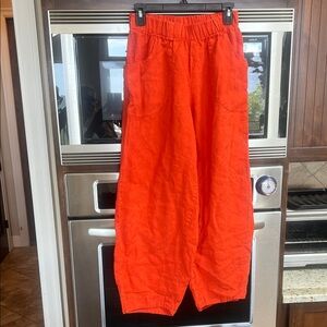 FLAX LINEN BARREL LEG PANTS ORANGE Orange 🍊 size SMALL perfect for vacation!